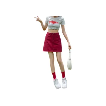 Wen Shan Denim Short Skirts Women's Rose Red