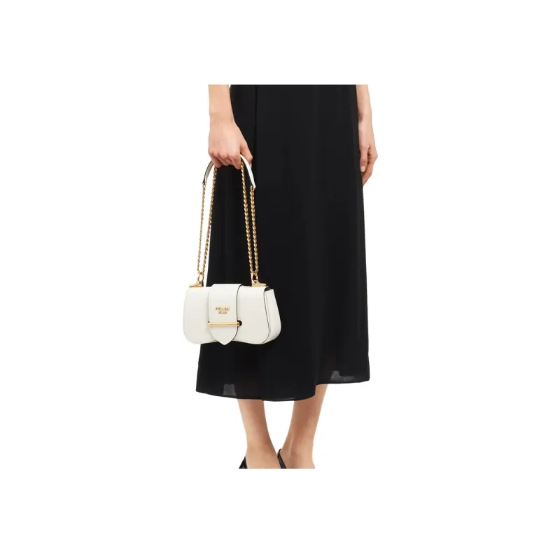 PRADA Sidonie Calfskin Shoulder Bag Crossbody Bag Women's White-4