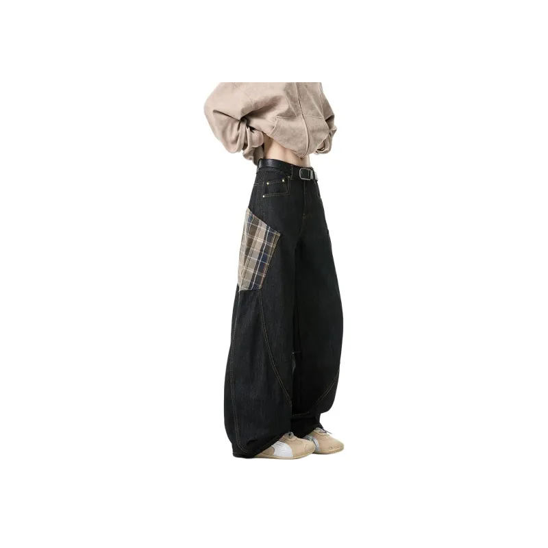 QOTRIOCK Jeans Men's Khaki Plaid-3