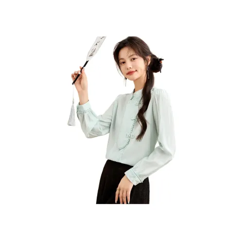 CARBAMMI 블루 그린 여성 셔츠