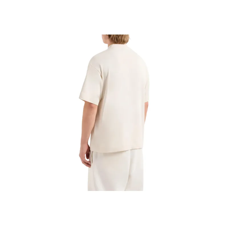 EMPORIO ARMANI Solid Color Logo Crew Neck Loose Fit Short Sleeved T Shirt T Shirt Men's Vanilla White-2