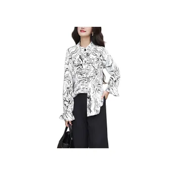 Wbwq Shirt Women's Black And White Florals