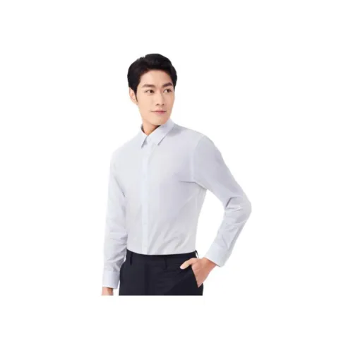 Ten as Shih 라이트 그레이 스트라이프 패턴 남성 셔츠