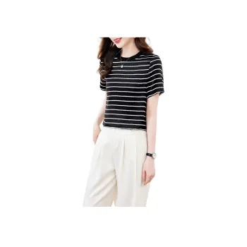 Yi Mengyuan Short Sleeved Silk T Shirt Women's Stripes