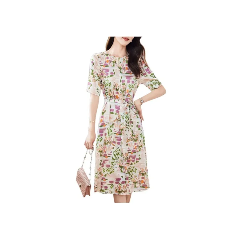 Yi Mengyuan Silk Short Sleeved Dress Women's Oil Painting-0