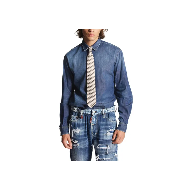 Dsquared2 Long Sleeved Faded Denim Shirt-3