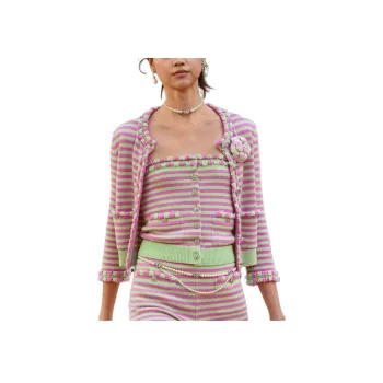 CHANEL 25S Spring Summer Collection Cashmere Sweater Women's Green Pink