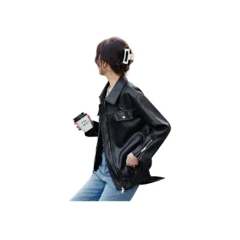 TERRE BLEUE Spring Fall Leather Jacket Loose Fit Women's