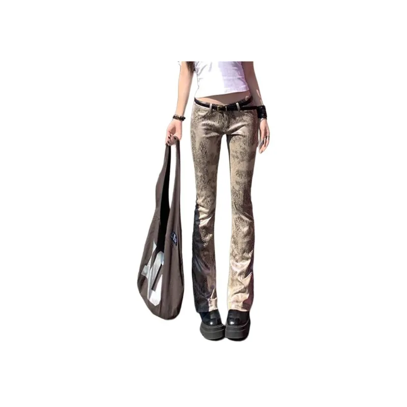 NHZN Casual Pants Women's Distressed Wild Python-1