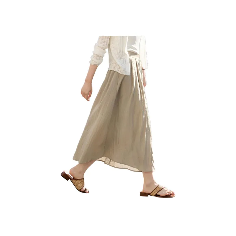 Mo Han Yi Mei Casual Long Skirt Women's Olive Gray Green-1