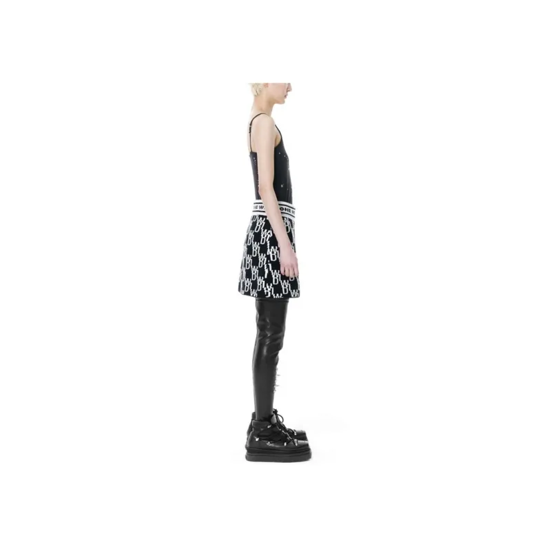 WE11DONE WD1 All Over Logo Knit Mini Skirt 'Black'-3