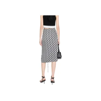 MO&CO Casual Long Skirts Women's Black White Plaid