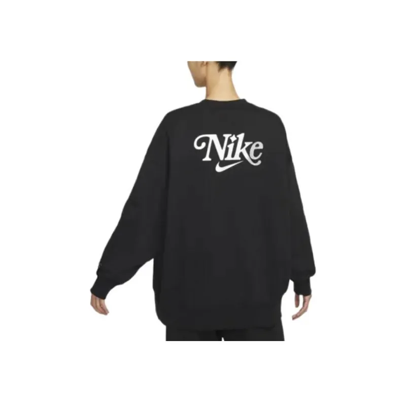Nike Women'ss Fleece Crewneck Long-Sleeve Sweatshirt Black-2