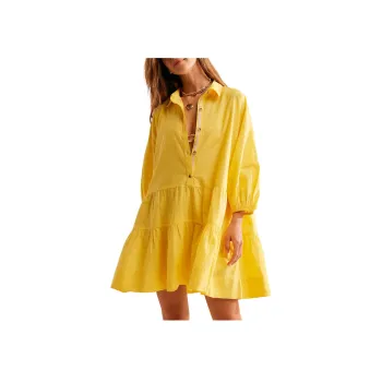 FREE PEOPLE Misha Mini Dress Long-Sleeved Dresses Women's Lemondrop/Lemon Drop Color