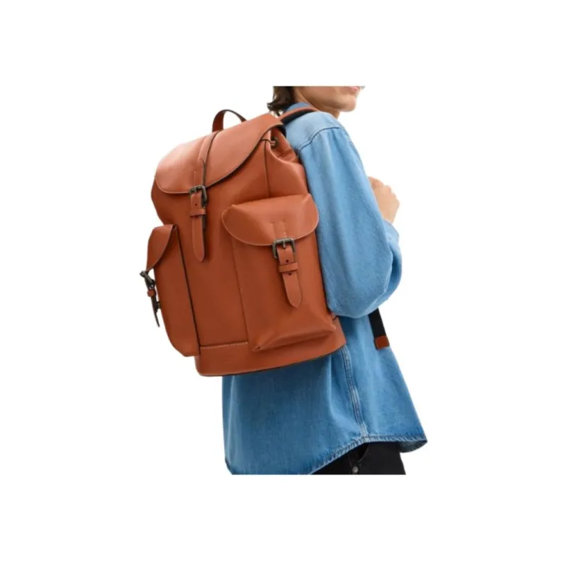 COACH WARNER Cow Leather Backpack Unisex Brown-4