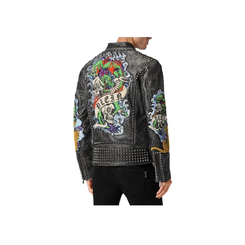 PHILIPP PLEIN Tattoo print Biker Jacket-2
