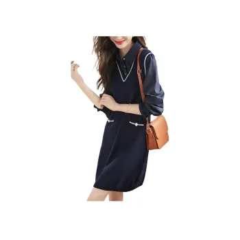Mo Han Yi Mei Long Sleeved Dress Women's Navy Blue