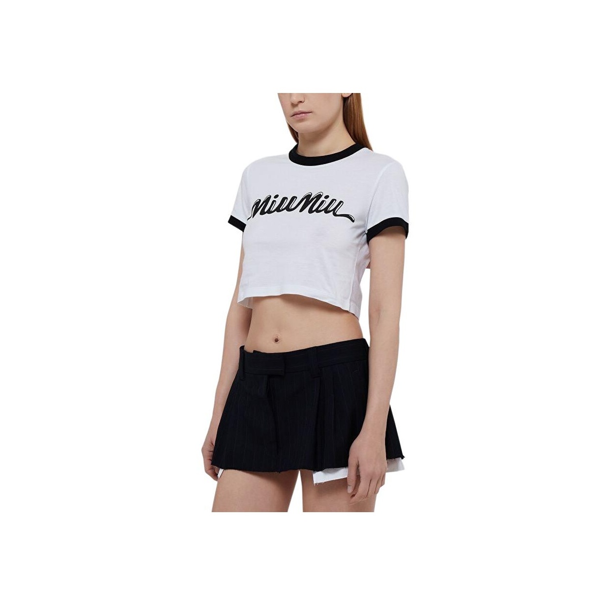 ☆関税込☆MIUMIU★CROP COTTON T SHIRT★ Miu Miu Logo cotton crop top Miu Miu