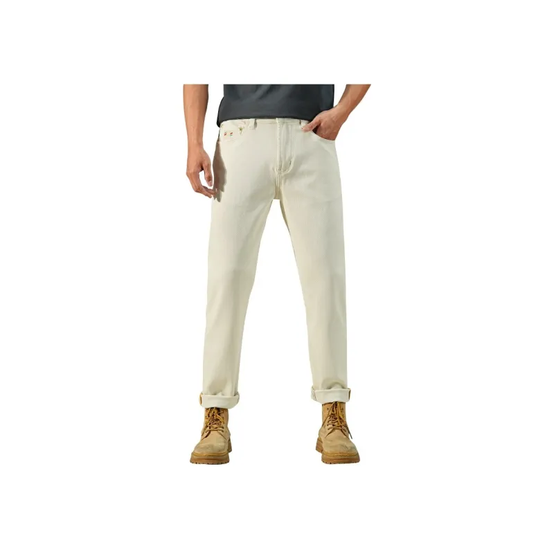 GUSHILANG Jeans Men Milk Khaki-3