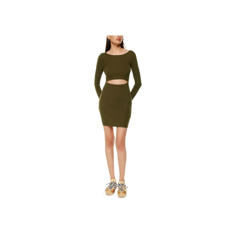 ARITZIA Wilfred Free Cut-Out Knit Longsleeve Mini Dress Long-Sleeved Dresses Women's Rustic Brown/Simple Brown-2