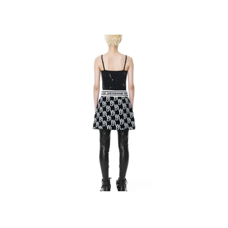 WE11DONE WD1 All Over Logo Knit Mini Skirt 'Black'-2