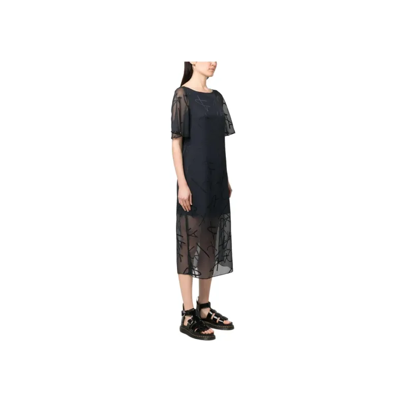 ARMANI EXCHANGE Sheer overlay Midi Dress-2