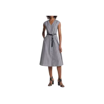 MICHAEL KORS Striped Cotton Poplin Belted Midi Dress