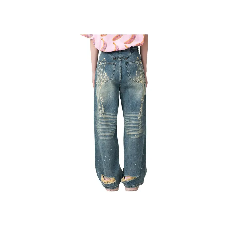 LALABOBO Jeans Unisex Dark Blue White-2