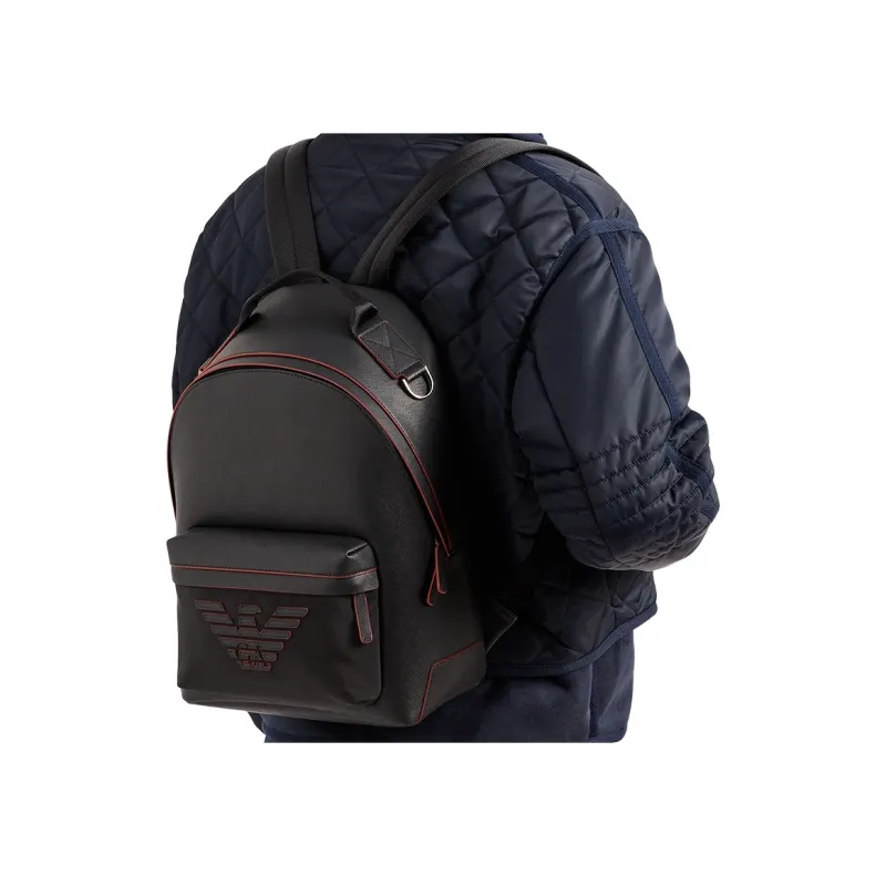 EMPORIO ARMANI Sustainable Series Recycled Nylon Backpack Medium Size Men's Black Red-4