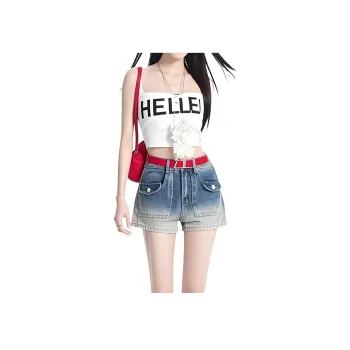 HELEH Denim Shorts Women's Vintage Blue