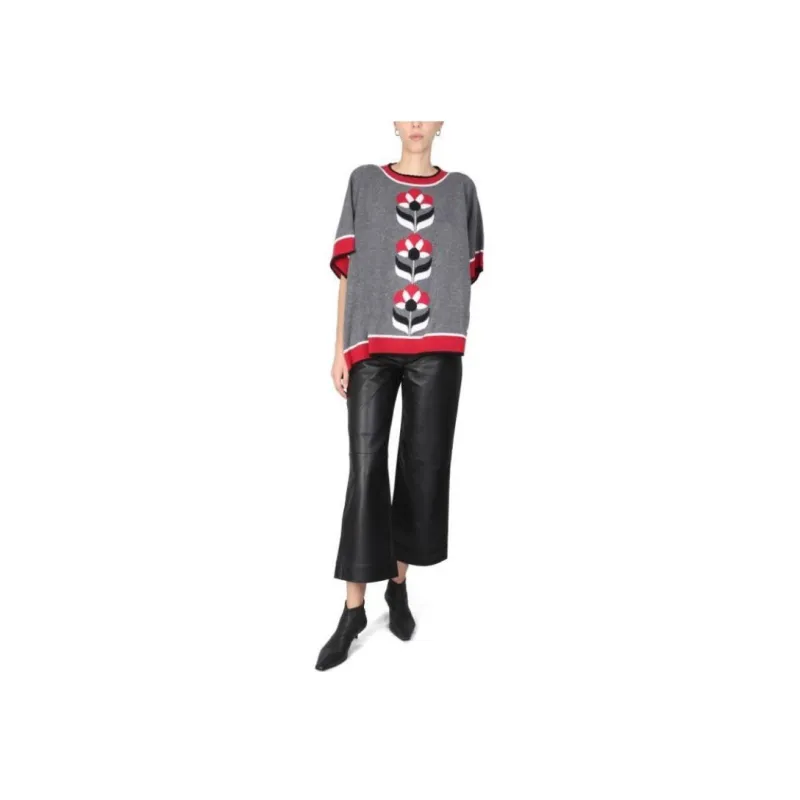 MOSCHINO Intarsia knit Floral Poncho Top-2