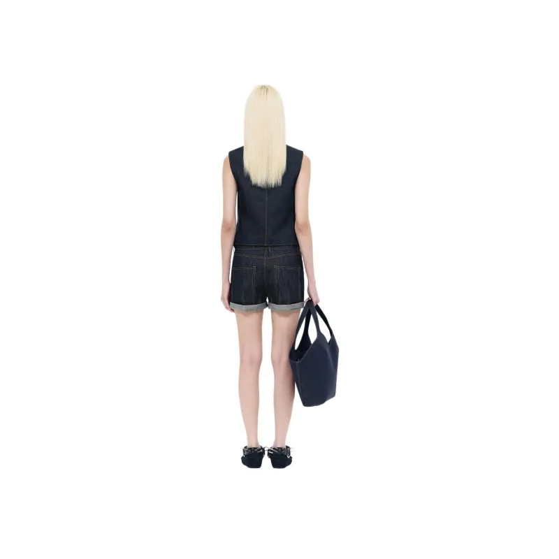 WE11DONE SS24 Denim Shorts Women's Marine Blue-3