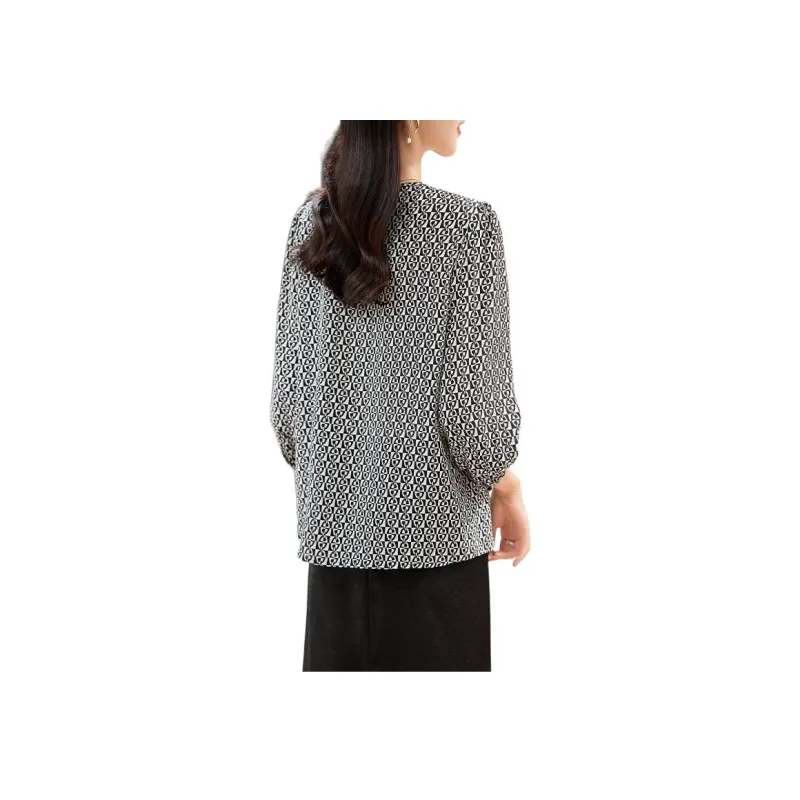 Yi Mengyuan Silk Shirt Women's Black White Heather-6