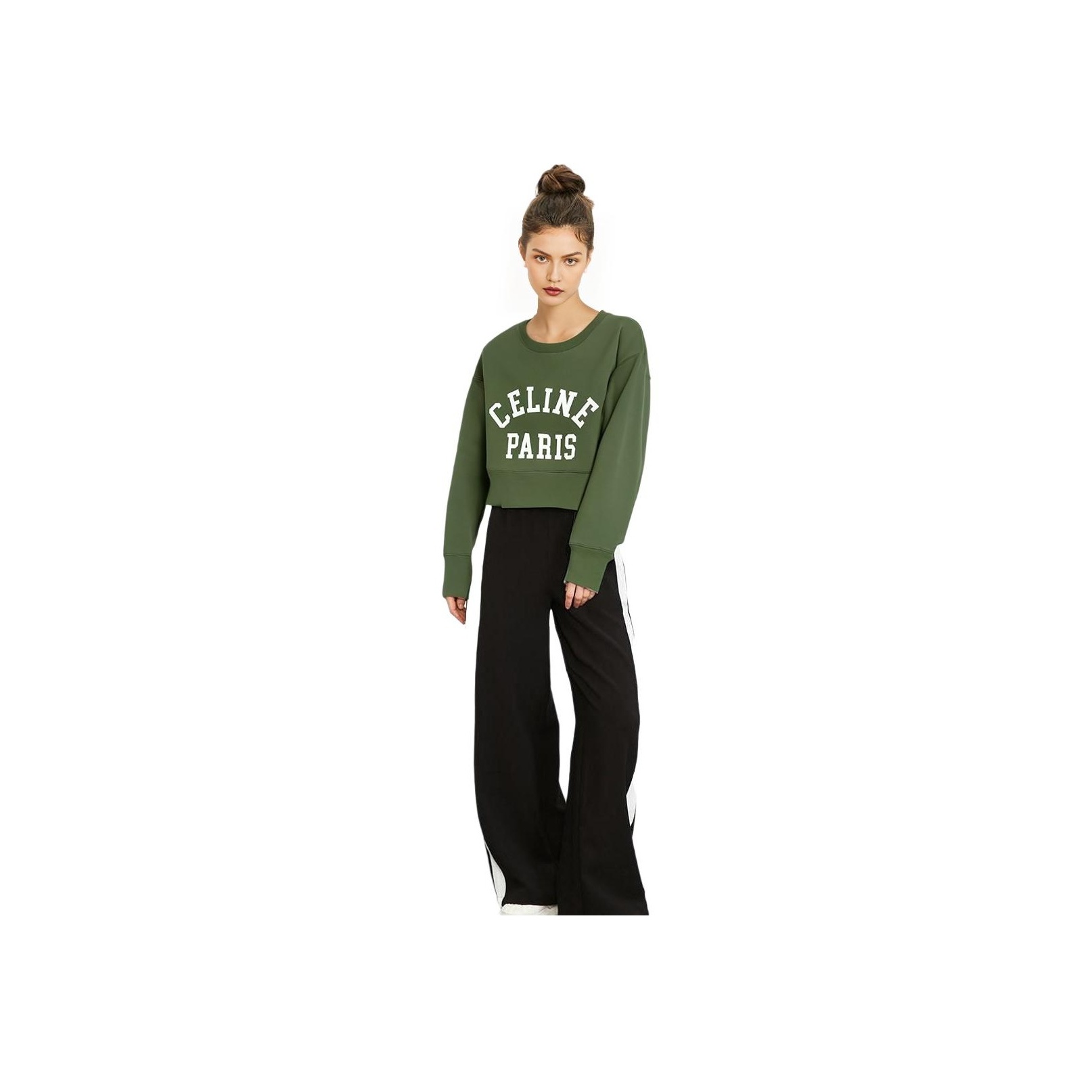 CELINE Paris SS22 Women's Cropped Sweatshirt Olive Green