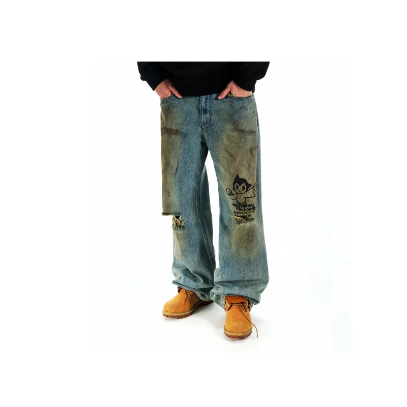 BEASTER x TIEBIATONGMU,LIANMINGKUAN BEASTER X Astro Boy Co branded Series Jeans Unisex Blue-5
