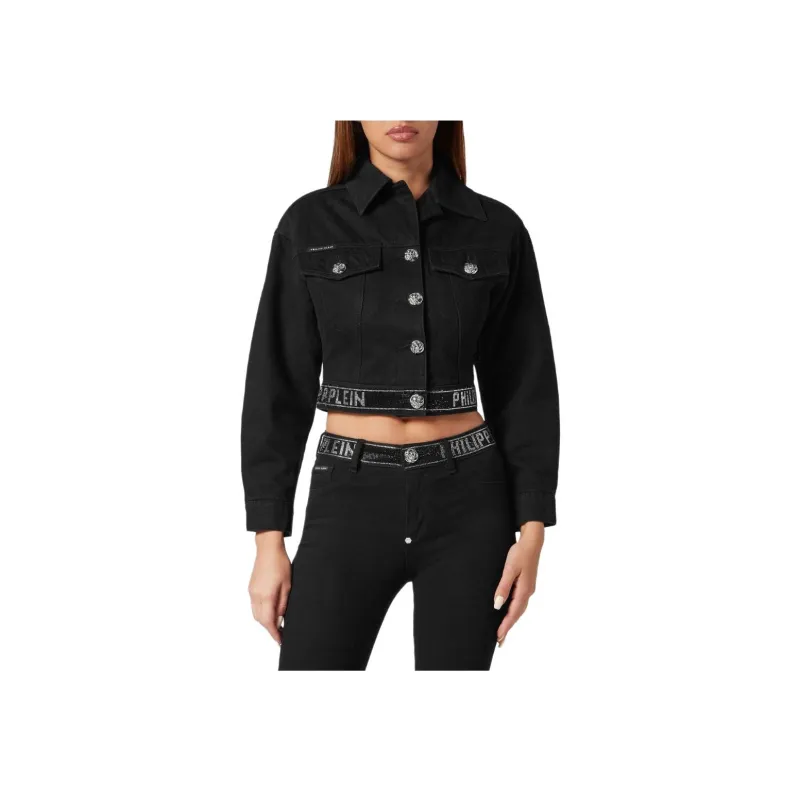 PHILIPP PLEIN Crystal Cropped Denim Jacket-1