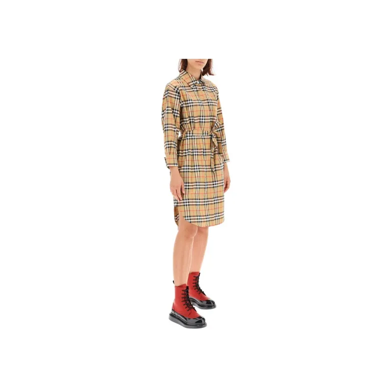 Burberry Vintage Check Pattern Belted Shirt Dress-4