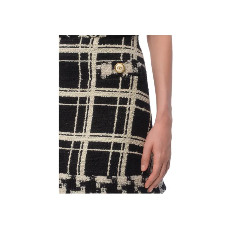 Valentino Checked Mid Rise Tweed Skirt-4