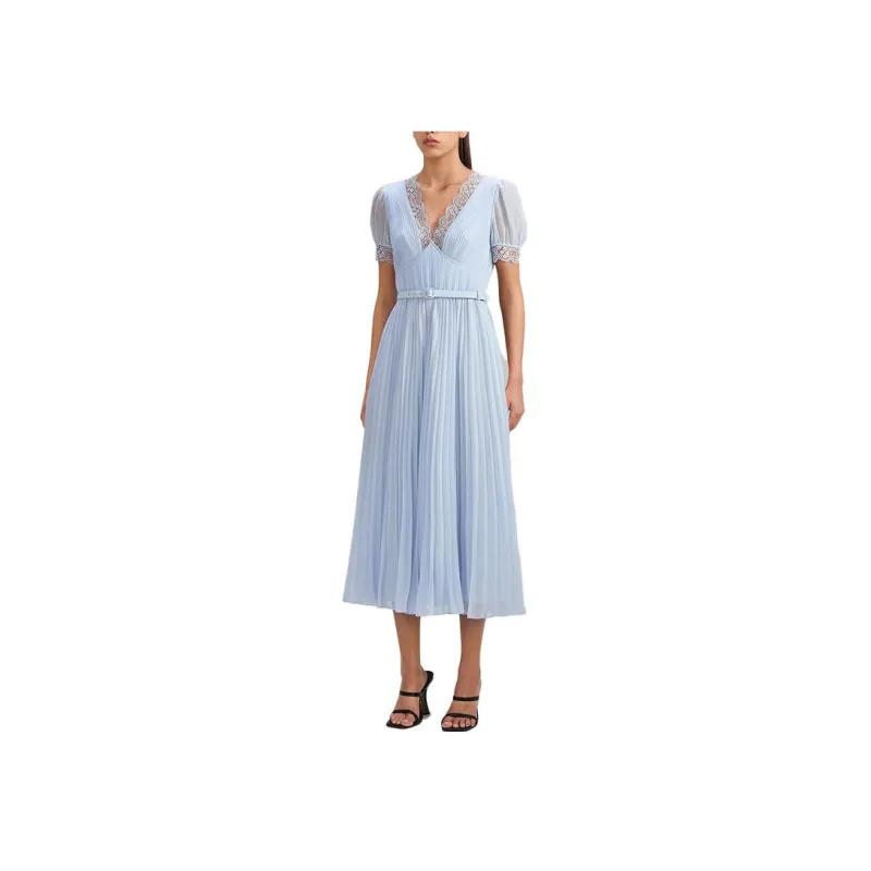 Self portrait Short Sleeved Dress Women's Misty Blue-5