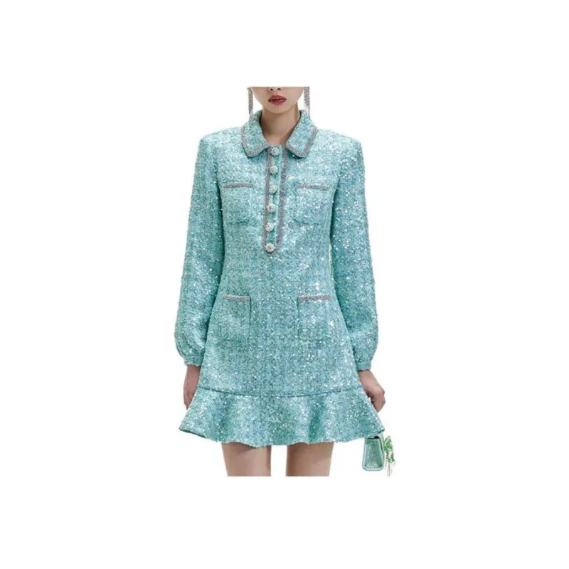 Self portrait Long Sleeved Dresses Women's Green Mixed Color-1