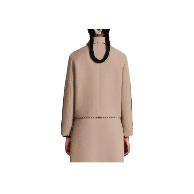 DIOR Laine Vierge Double Face Bouclette Beige Jackets Coats Women's Brown-3