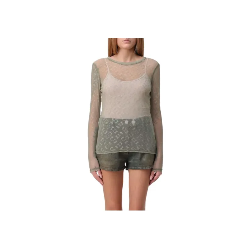 PINKO Monogrammed Sheer Lace Long Sleeved Top-2