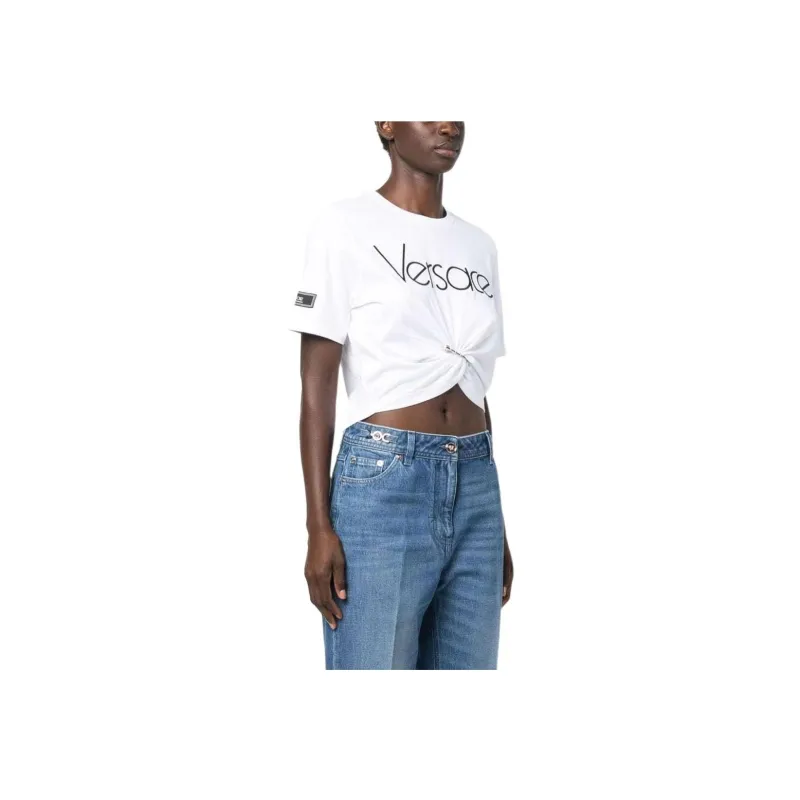 VERSACE Logo Jersey T Shirt 'White Black'-3