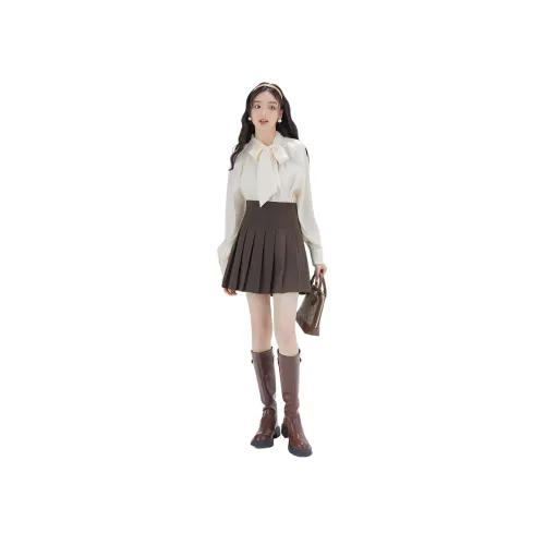 DEAR DEER PUFF 애프리콧 여성 셔츠