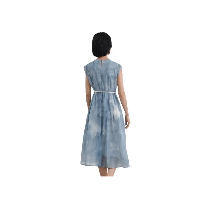 IHIMI Short Sleeved Dress Women's Sea Tranquil Blue-0
