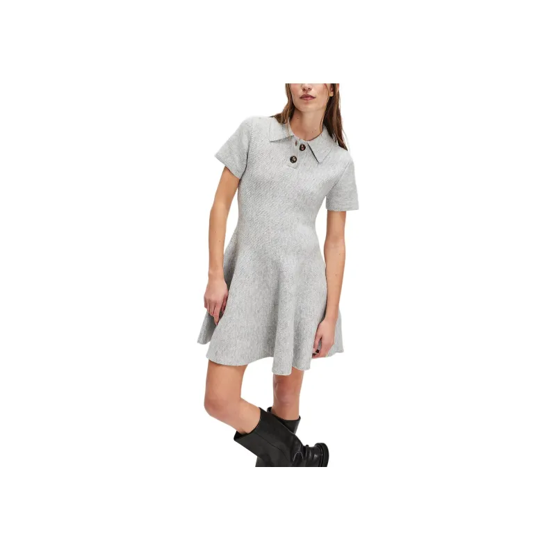FREE PEOPLE Bardot Lexter Knit Dress Short-Sleeved Dresses Women's Dove Grey/Dove Gray-0