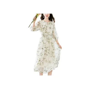 Yi Mengyuan High End Heavyweight Mulberry Silk Long Sleeved Dress Women's Pickle Green