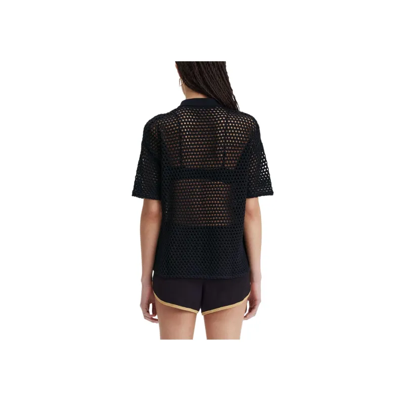FRED PERRY Embroidered Open Knit Shirt Women's Black-2