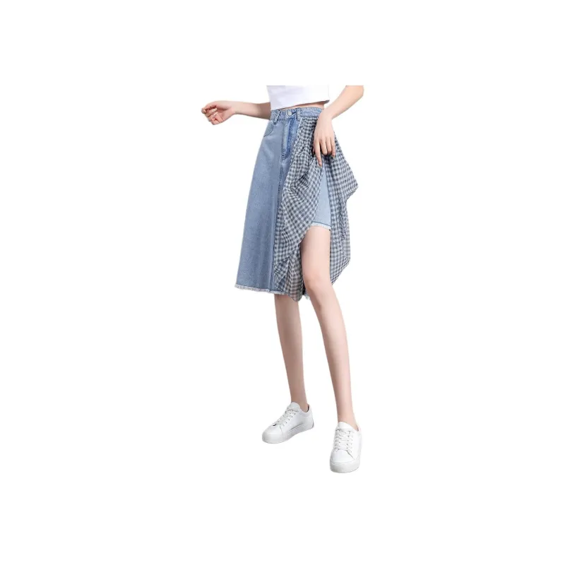 Mo Han Yi Mei Denim Long Skirts Women's Blue-2