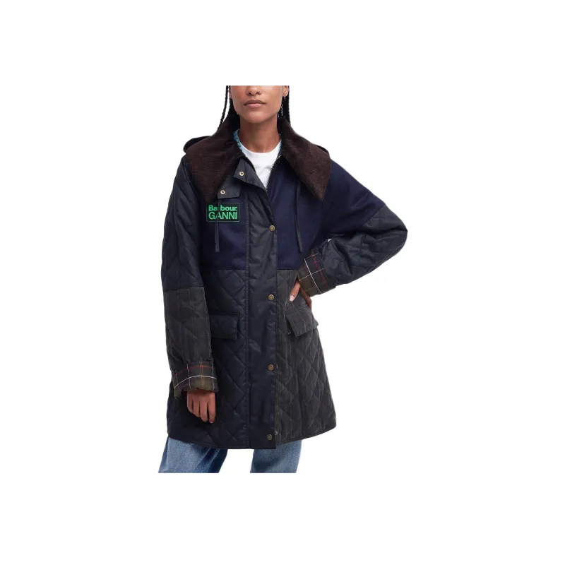 BARBOUR x GANNI Collaboration Short Burghley Quilted Wax Jacket Jackets Coats Women's Dark Blue-2